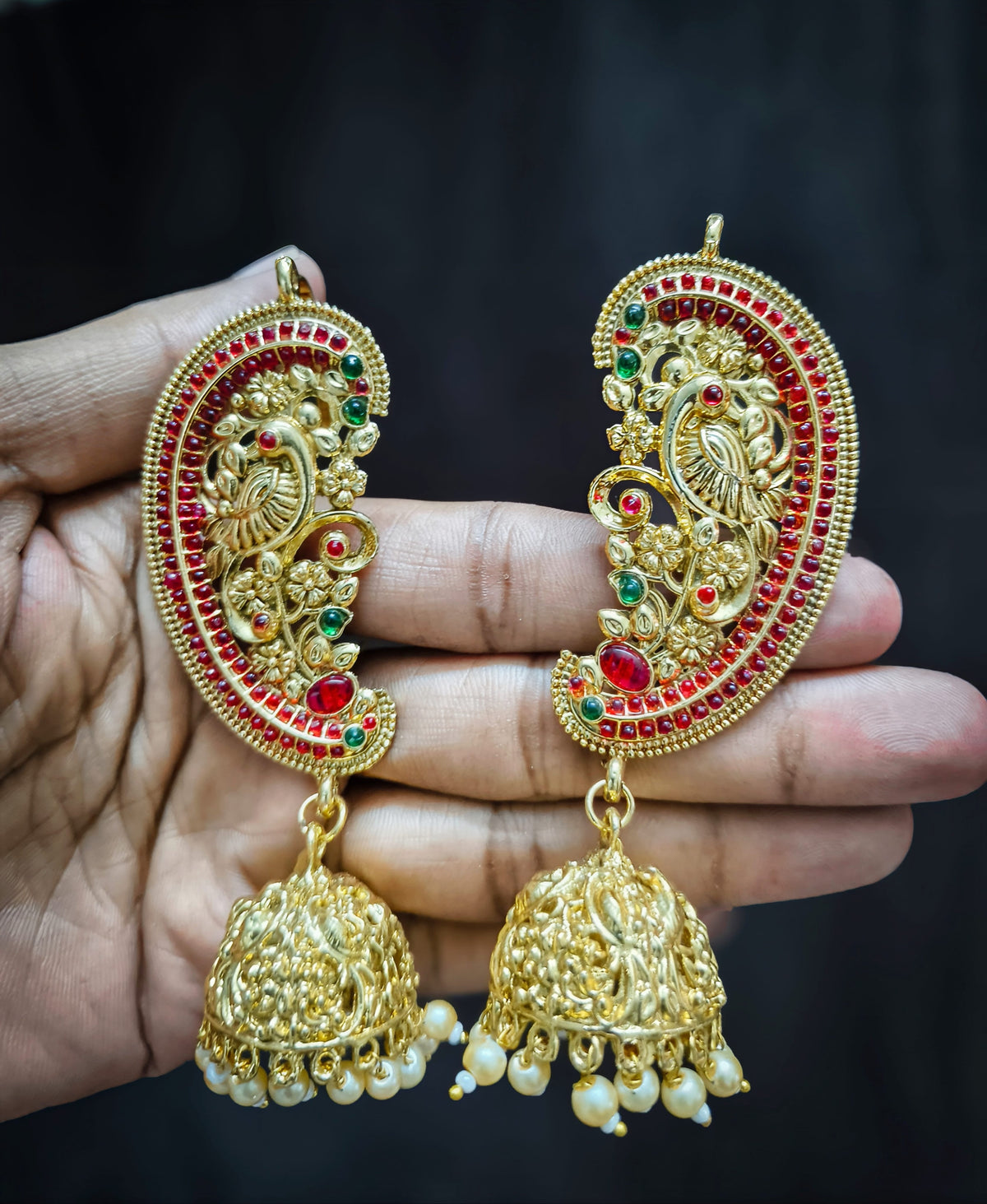 Zevar Gold Plated Kundan Meenakari Peacock Jhumka Earrings