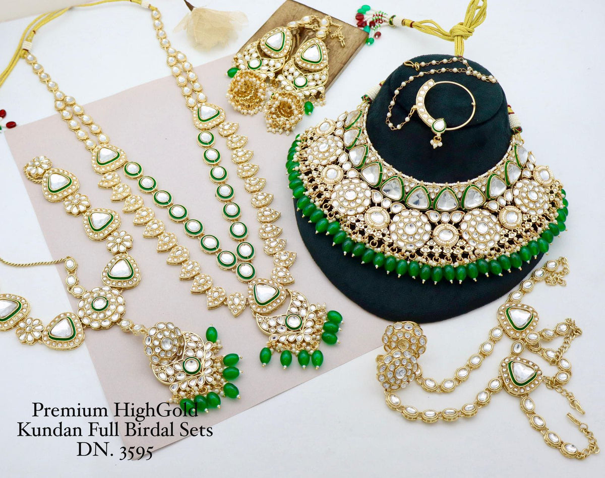 Zevar Green Premium High Gold Kundan Full Bridal Jewelry Set for Wedding