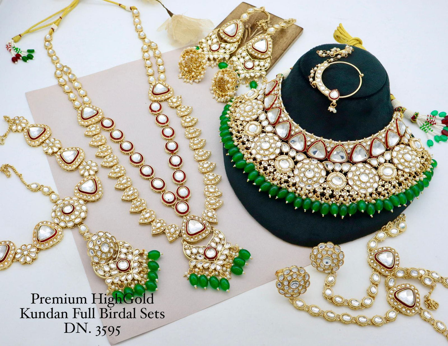 Zevar Green + Red Premium High Gold Kundan Full Bridal Jewelry Set for Wedding