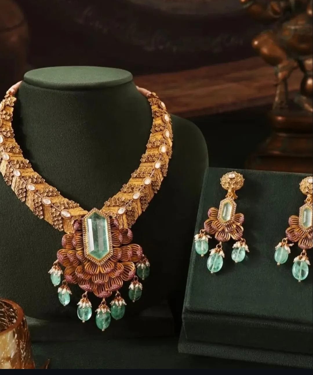 Zevar Jewellery Set Royal Antique Gold Plated Ruby Stone Bridal Necklace by zevar