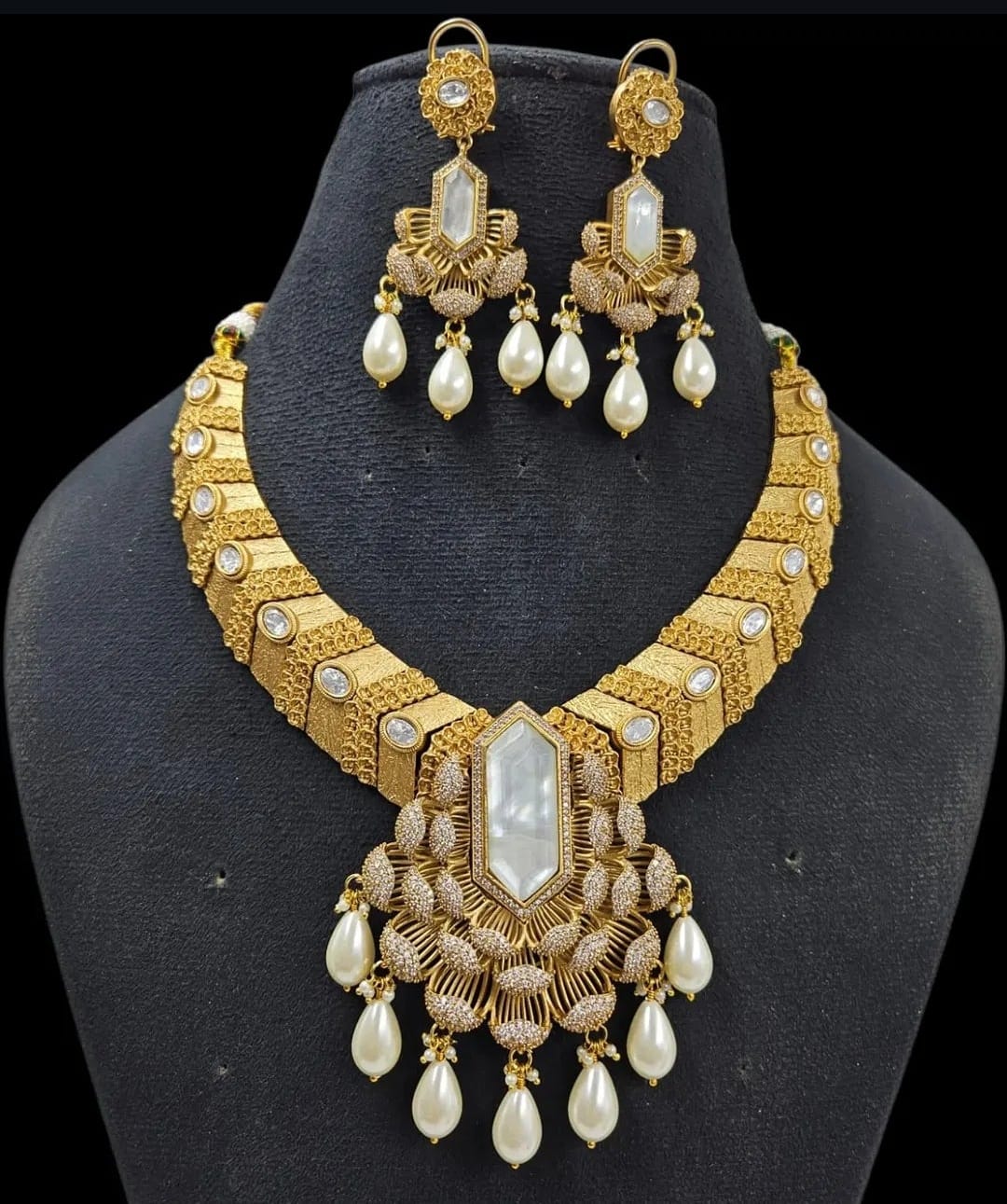 Zevar Jewellery Set Royal Antique Gold Plated Ruby Stone Bridal Necklace by zevar