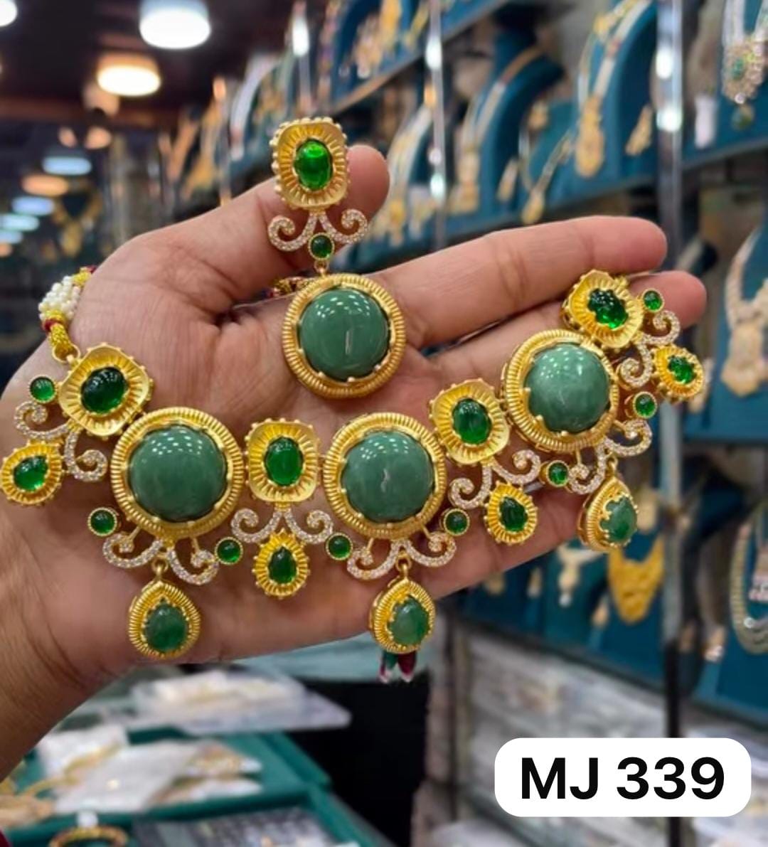 Zevar Jewelry > Necklace > Choker Green Premium Jadau Polki Choker Necklace | Handcrafted Indian Jewelry