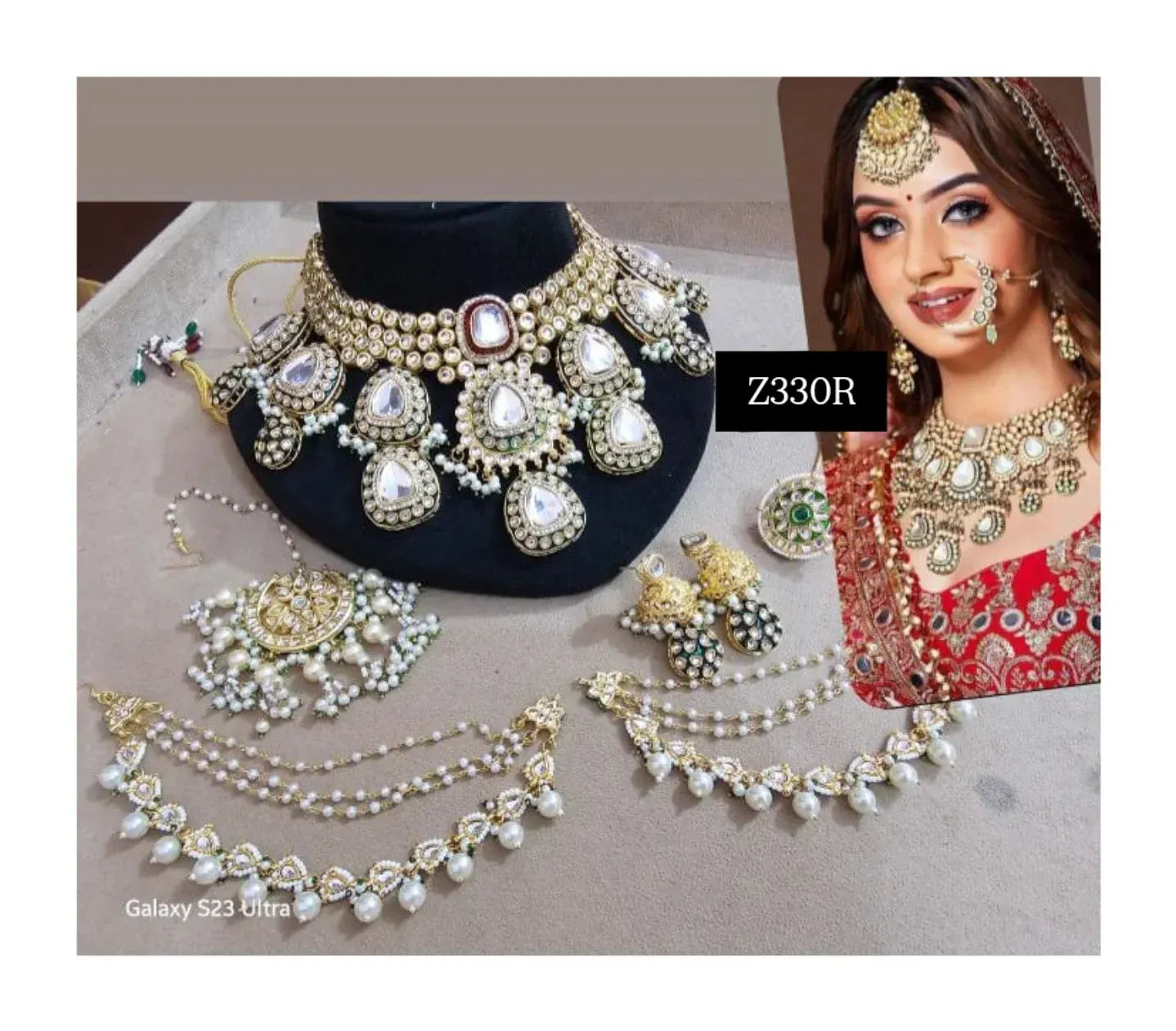 Zevar Jewelry Set Kundan Semi Bridal Set - Necklace, Earrings & Maang Tikka