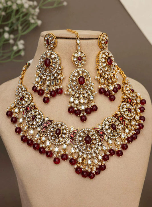 Zevar Jewelry Set Maroon Designer Choker Necklace Set - Elegant Jewelry for Women