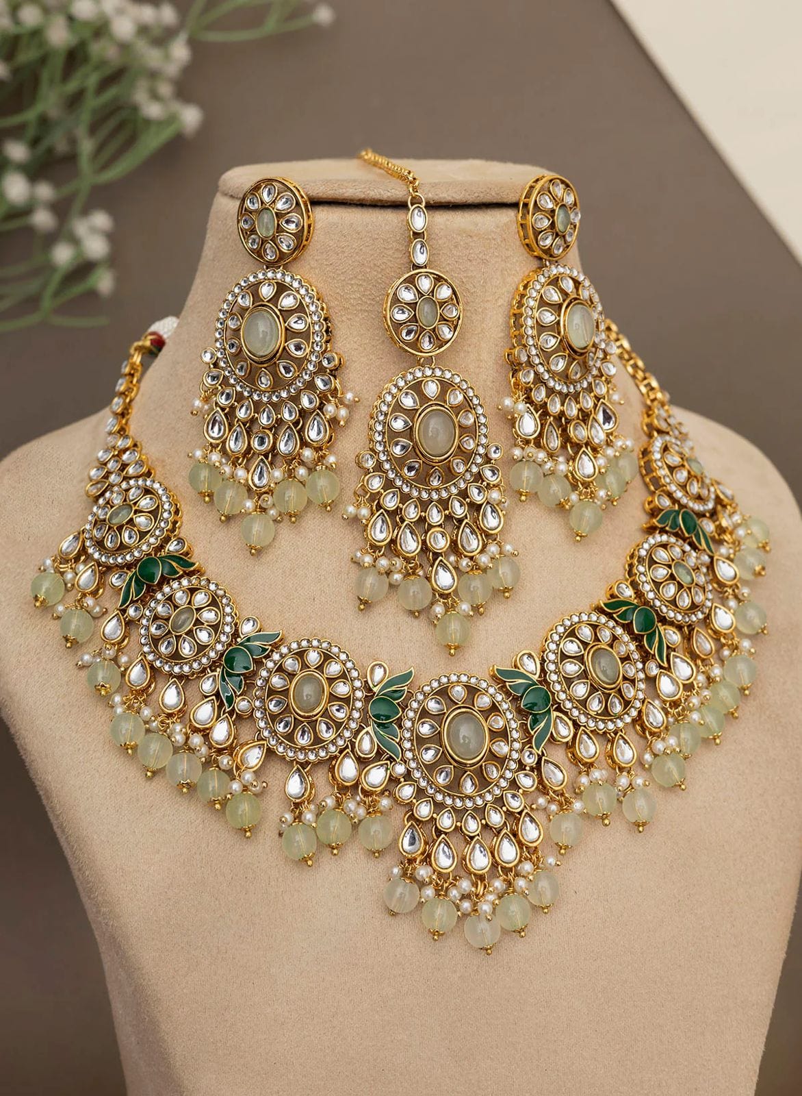 Zevar Jewelry Set Pastel Green Designer Choker Necklace Set - Elegant Jewelry for Women