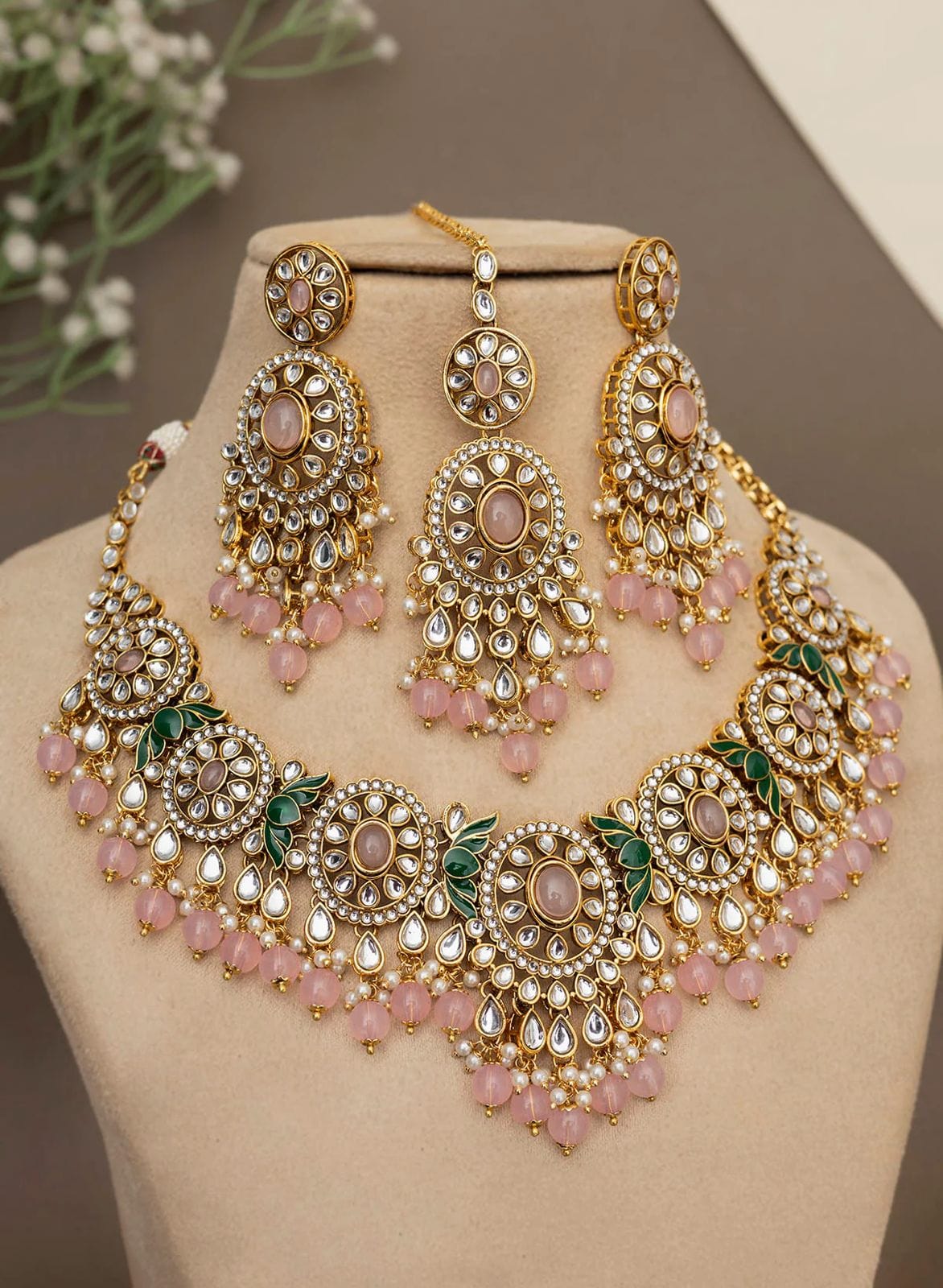 Zevar Jewelry Set Pink Designer Choker Necklace Set - Elegant Jewelry for Women