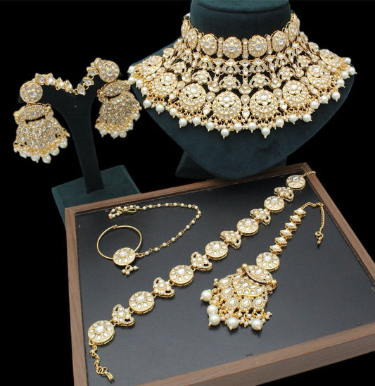 Zevar kudan Bridal Jewelry set White Traditional Indian Kundan Bridal Jewelry Set With Maroon Beads