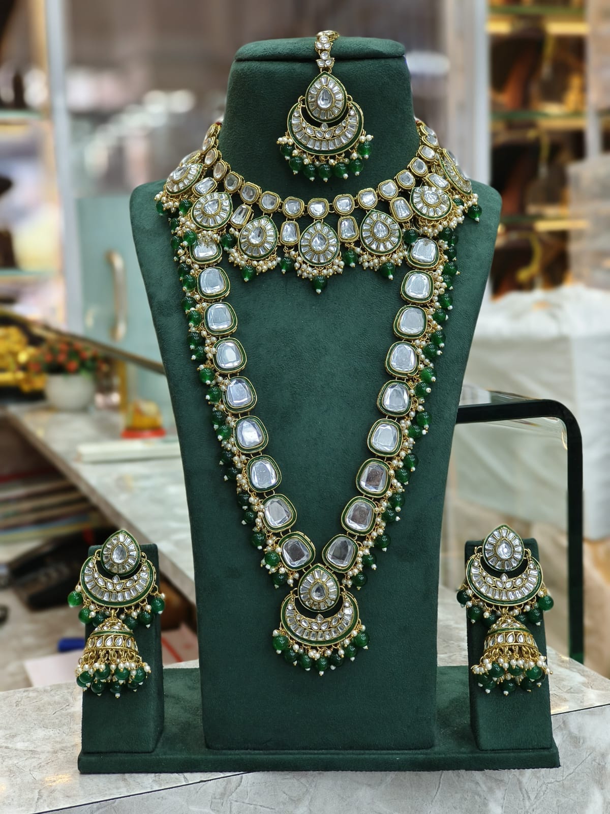 Zevar Kundan Bridal Jewellery green Adorable Green Kundan Jewellery Set