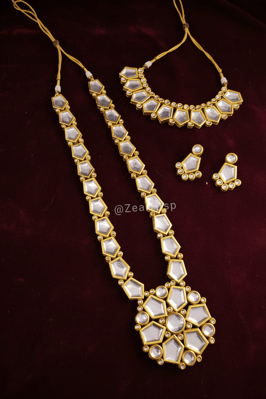 Zevar Long necklace ZEVAR | Kundan Choker And Long Necklace Set With Earrings & Maangtika