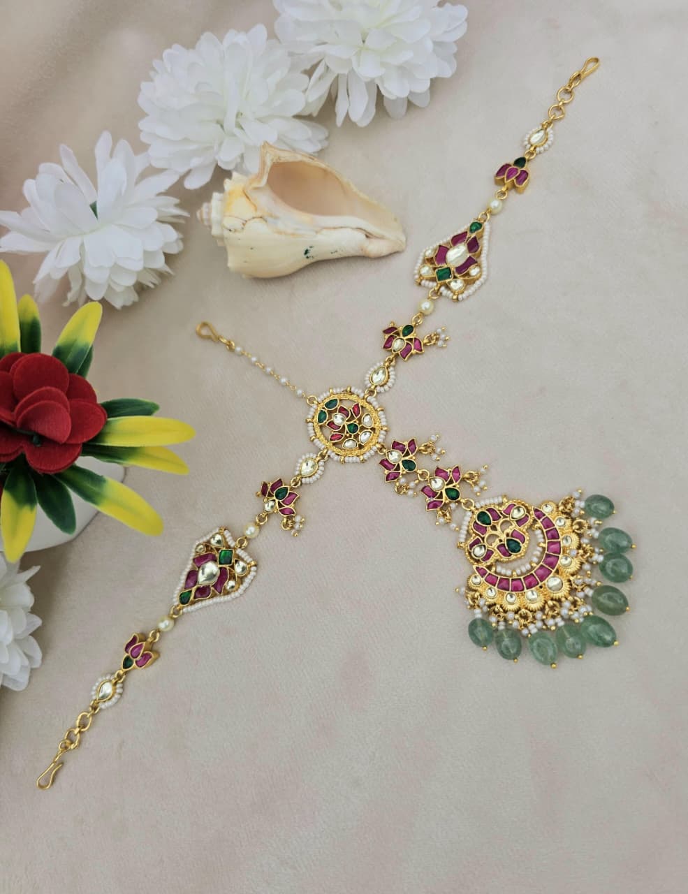 Zevar Mathapatti Headpiece Exquisite Pachi Kundan Mathapatti | Luxury Bridal Headpiece