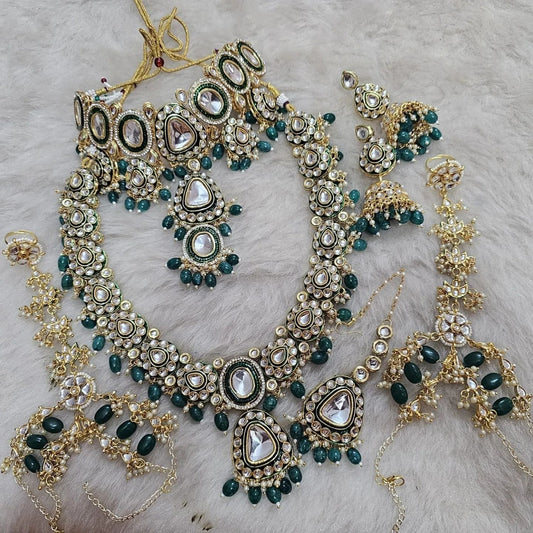 Zevar Necklace Dark Green Kundan Bridal Set: Timeless Sophistication for Your Wedding Day