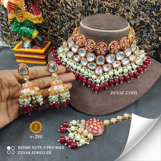 Zevar Necklace Deep Crimson Elegance Choker Set by Zevar Jewellery