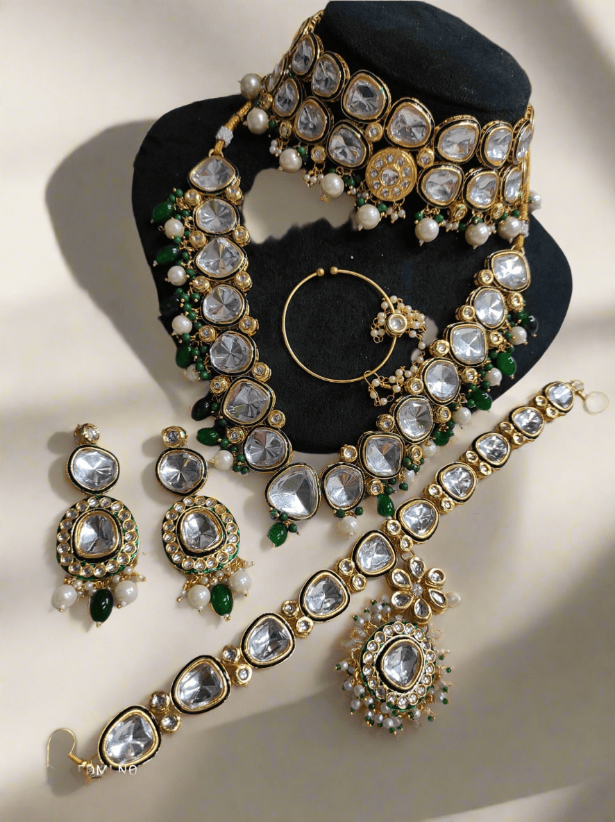 Zevar Necklace Elegant Green Bridal Jewellery chokher and necklace