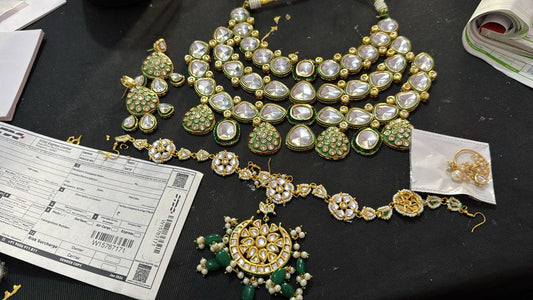Zevar Necklace Elegant Green Kundan Choker Necklace Set for Timeless Beauty