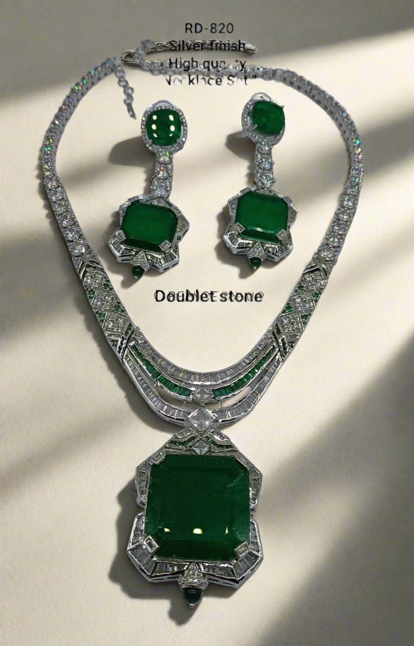 Zevar Necklace Emerald Royalty Statement Necklace Set – Inspired by Priyanka Chopra's Met Gala Look