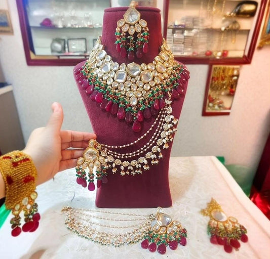 Zevar Necklace Exquisite Kundan Heavy Necklace Set in Maroon By Zevar