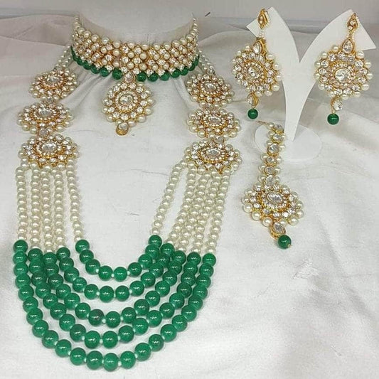 Zevar Necklace Green ZEVAR I Beautiful Pearl Beaded Jewellery Set