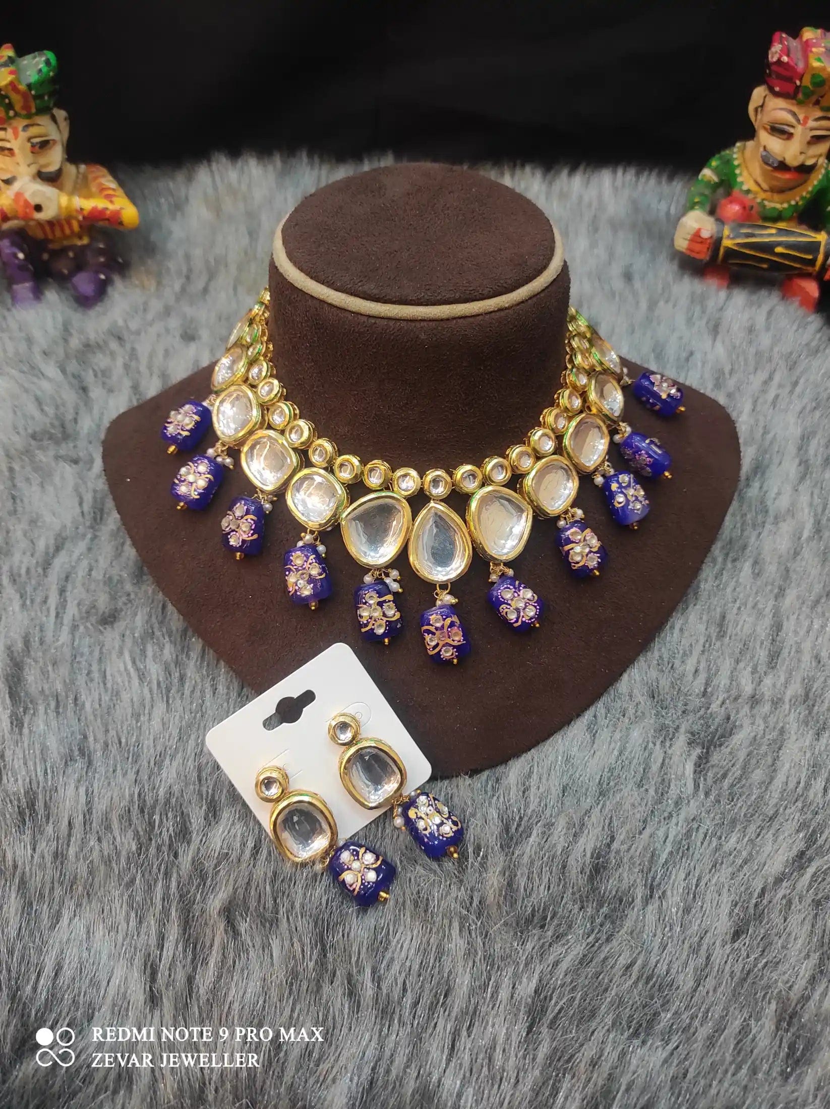 Dark Blue Kundan Choker Necklace Set High-Quality Kundan