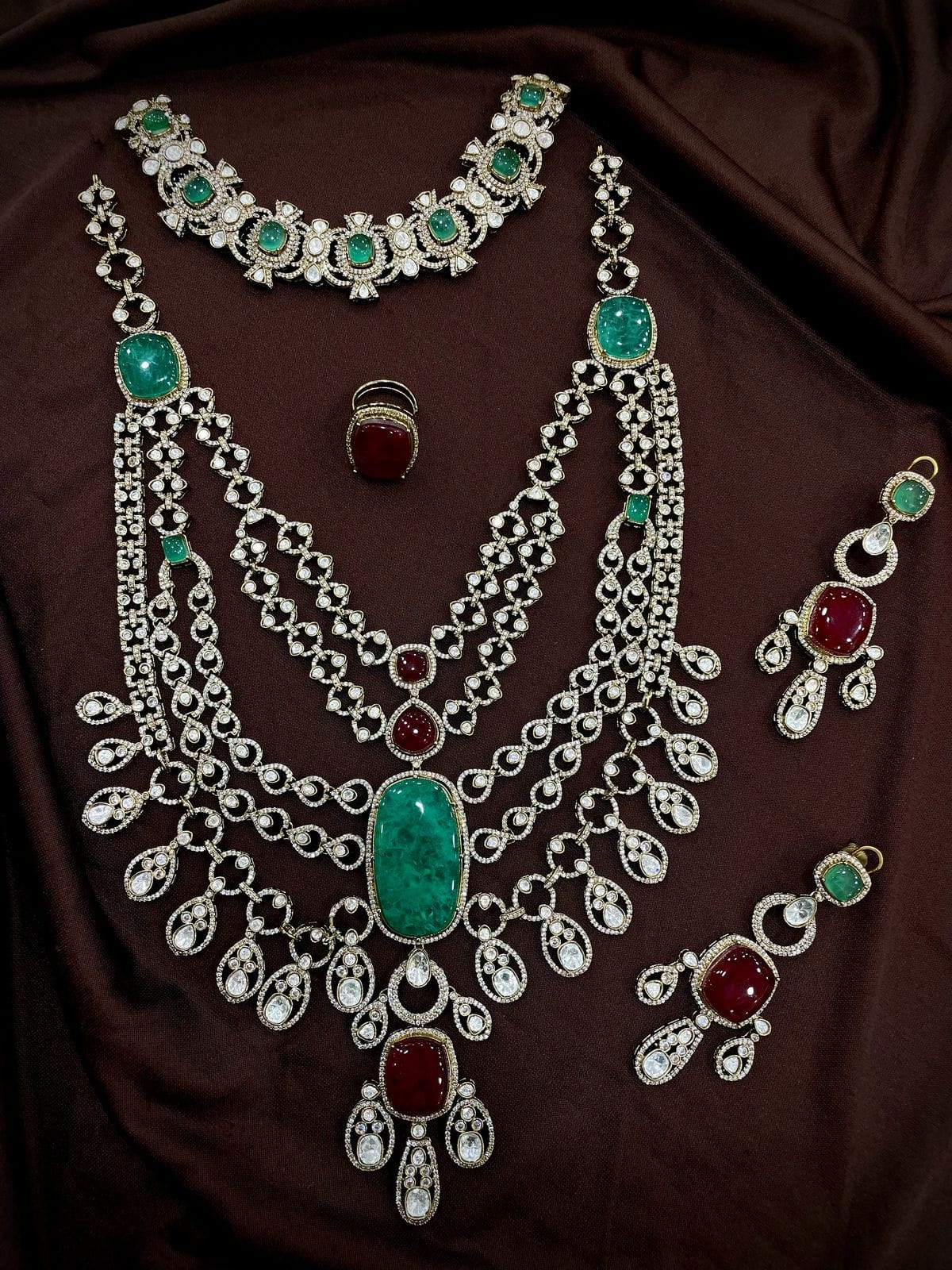 Zevar Necklace Maroon Diljit Dosanjh Met Gala Doublet Stone Necklace | Luxury Fashion Jewelry