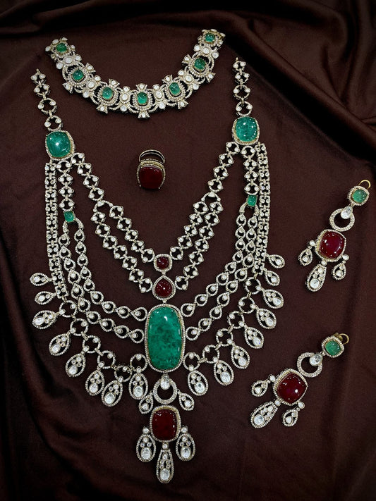 Zevar Necklace Maroon Diljit Dosanjh Met Gala Doublet Stone Necklace | Luxury Fashion Jewelry