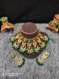 Zevar Necklace Meenakari Handpainted and Kundan Stone Worked Necklace Set - Dark Green