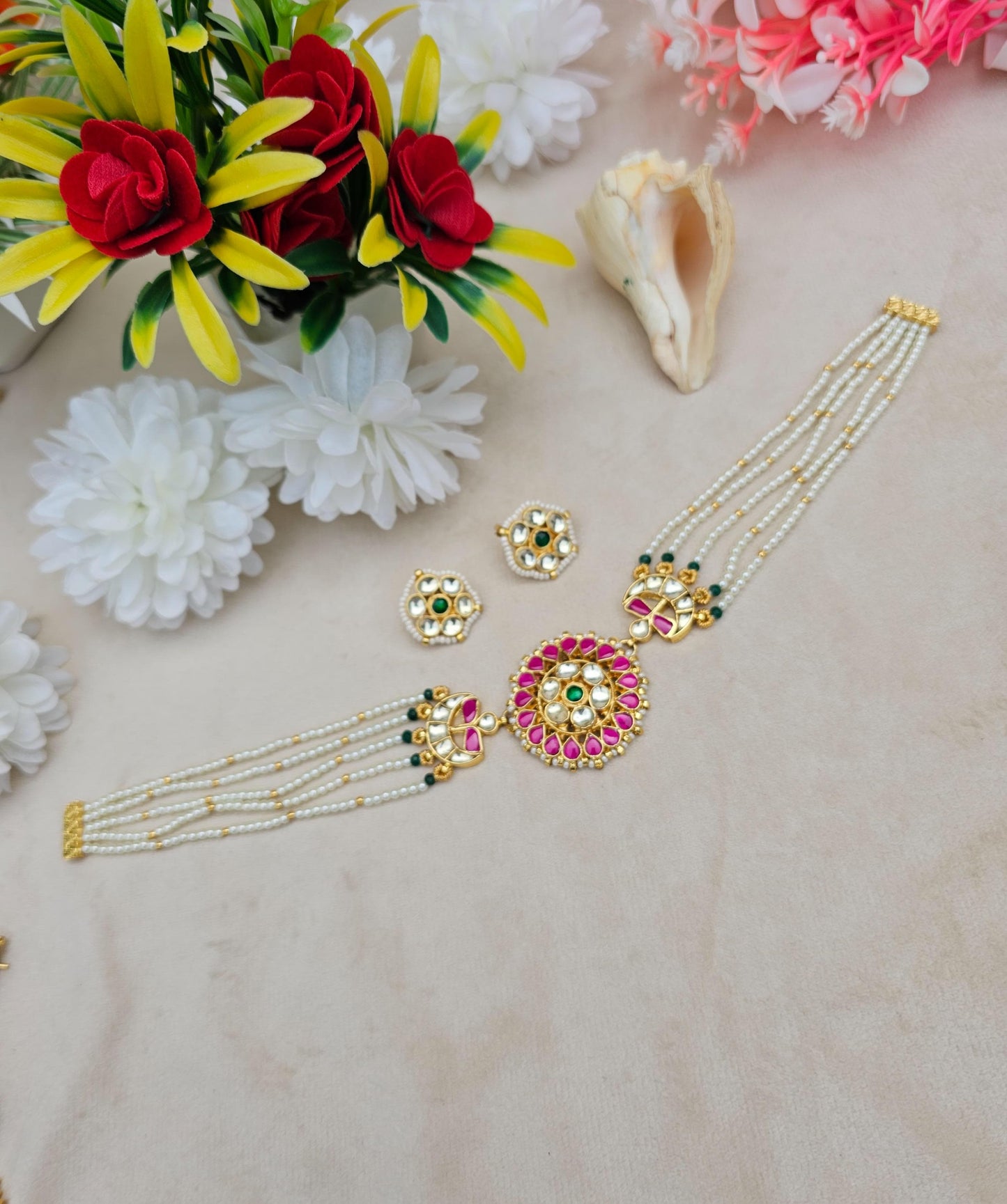 Zevar Necklace Polki Semi-precious Kundan Choker Necklace | Traditional Indian Jewelry