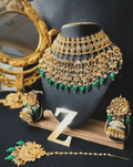 Zevar Necklace Regal Emerald: Exquisite Heavy Choker Necklace Set in Enchanting Green Hue