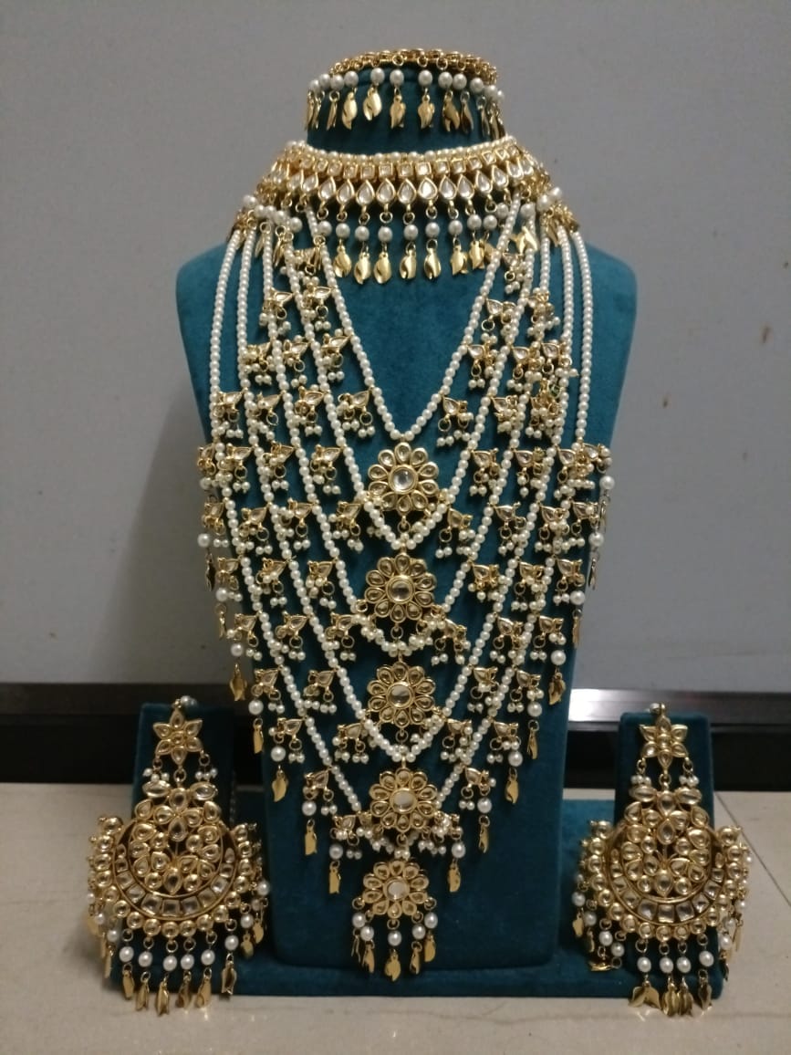 Zevar Necklace Regal Gold Plated Layered Kundan Necklace Set - Traditional Indian Jewelry
