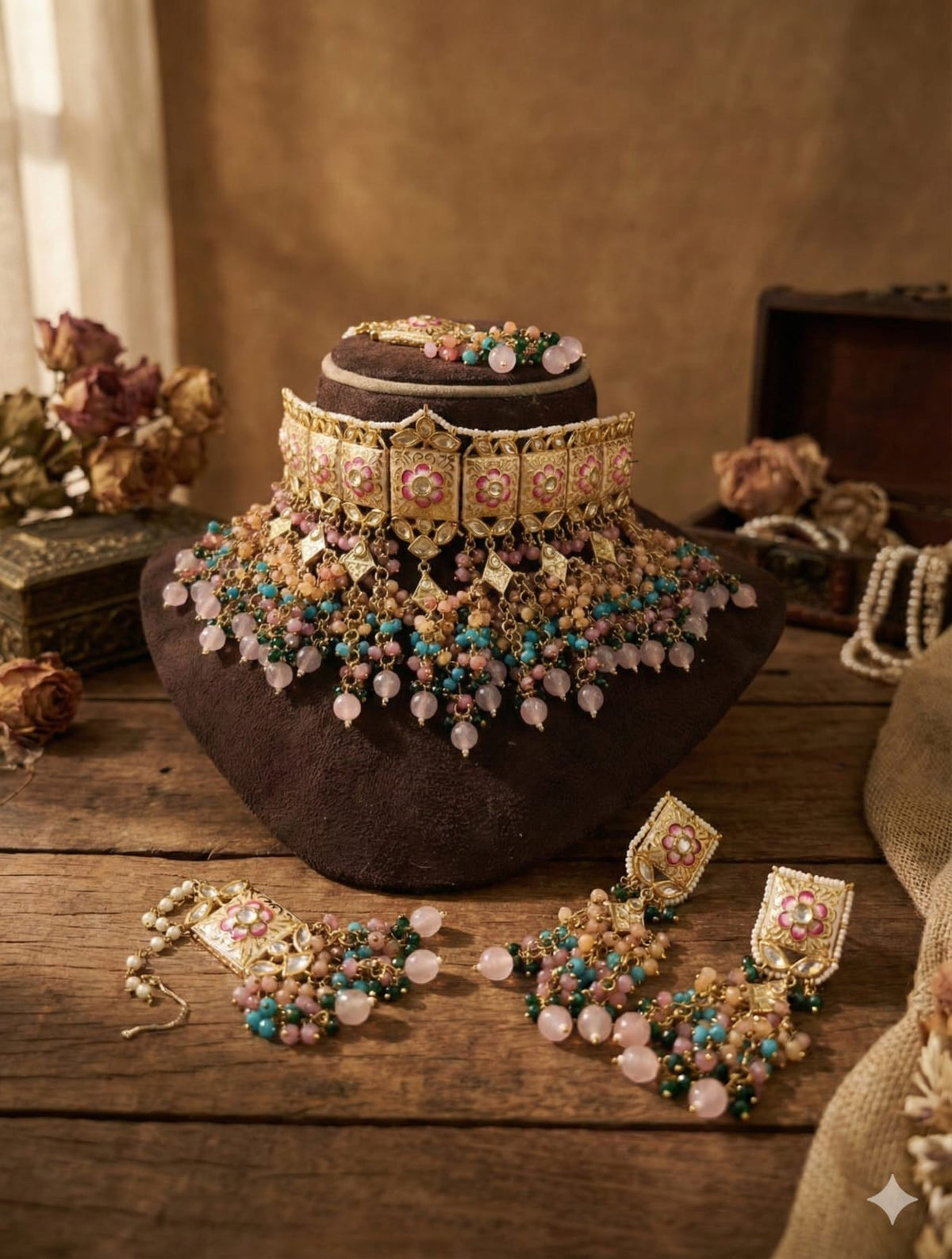 Zevar Necklace Set Meenakari Kundan Choker Necklace Set | Bridal Jewellery