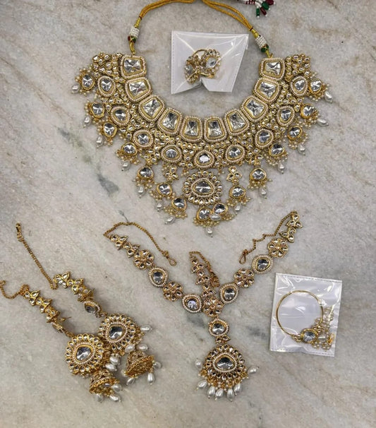 Zevar Necklace White Royal Kundan Choker Necklace Set for Women – Handcrafted Bridal Jewelry