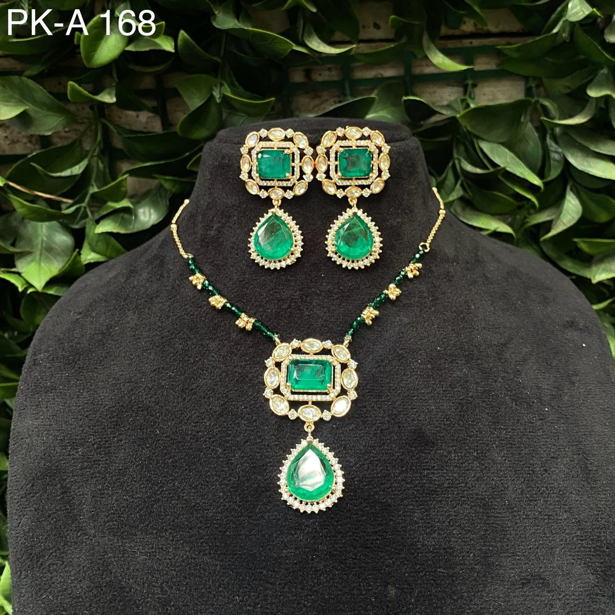 Zevar Necklaces Mint Green Pink and Green Stones - Necklace and Earrings