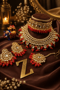 Zevar Royal Red Kundan Bridal Jewellery Set – Necklace, Earrings & Maang Tikka