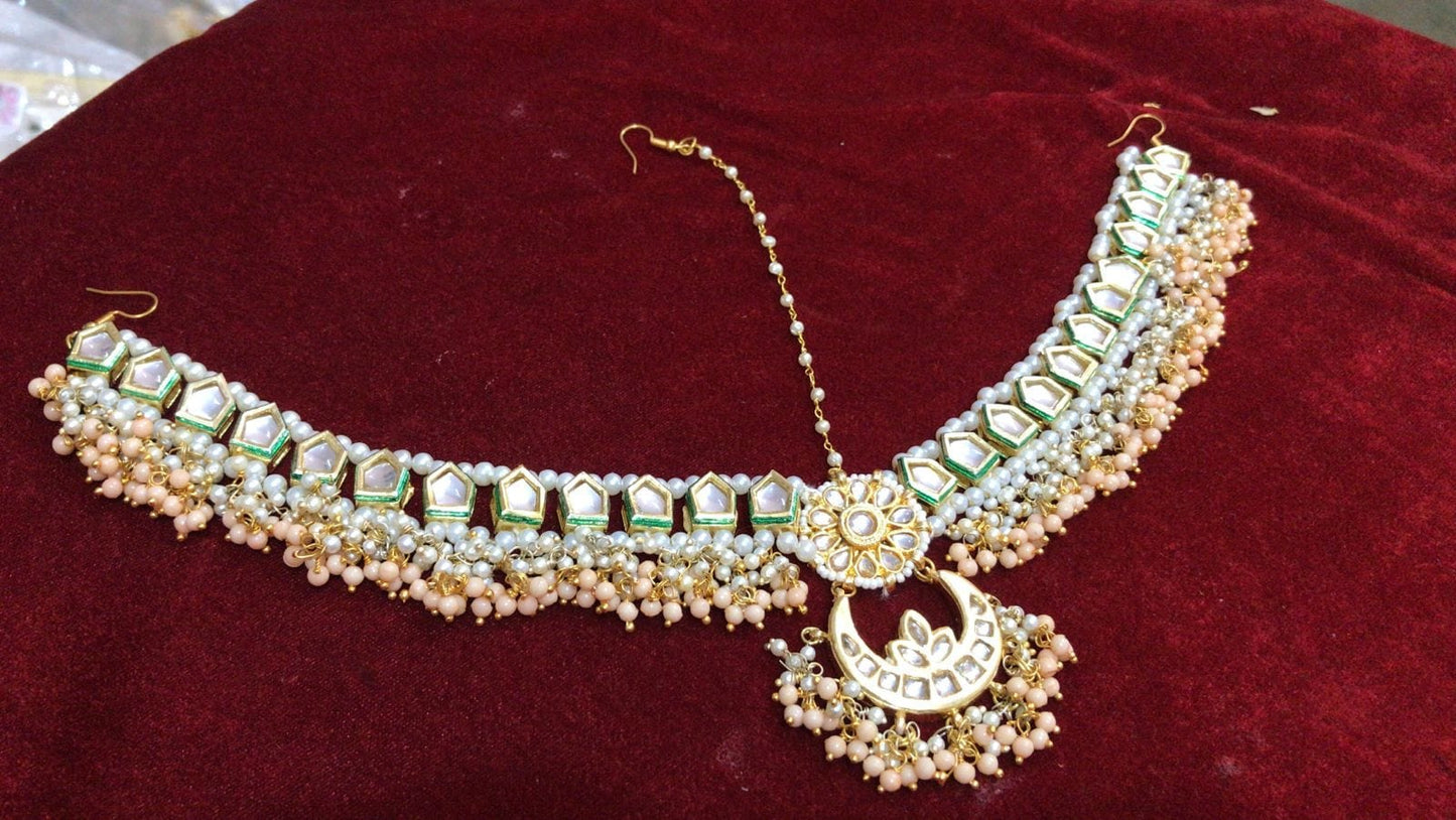 Zevar ZEVAR | High Quality Kundan Pearl Beaded Handcrafted Matha Patti