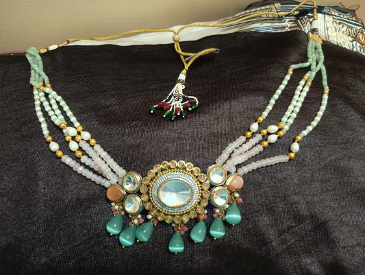 Zevar Zevar Pastel Multi-Strand Kundan Beaded Choker