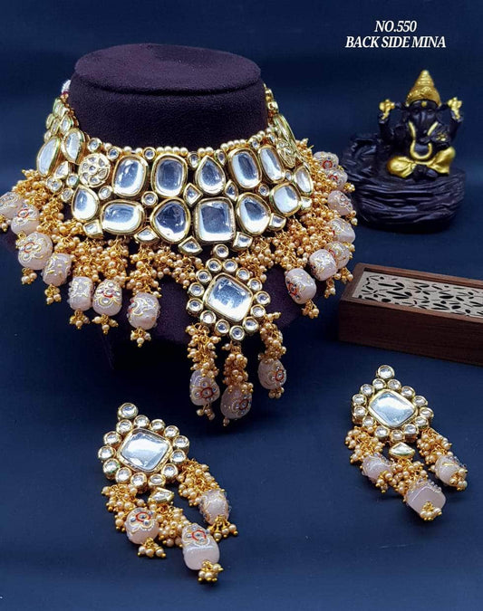 rsb choker necklace Light Pink Meenakari Kundan Necklace Set By Zevar