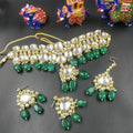 Green Kundan Choker Necklace Set with Earrings and Maang Tikka - Zevar bridal jewellery