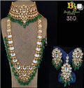 Zevar Bridal necklace PartywearKundan Beads & Pearl Semi Bridal Choker Necklace By Zevar.-Green.