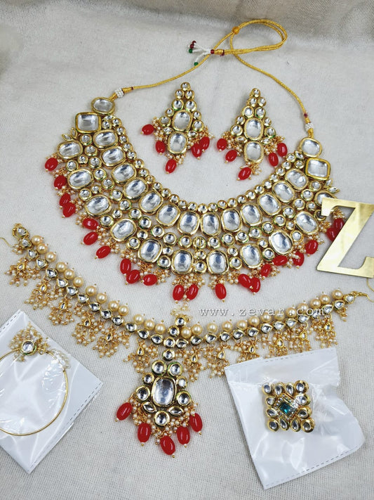 Zevar Bridal necklace red ZEVAR | Kundan Choker Necklace Earring With Maangtikka