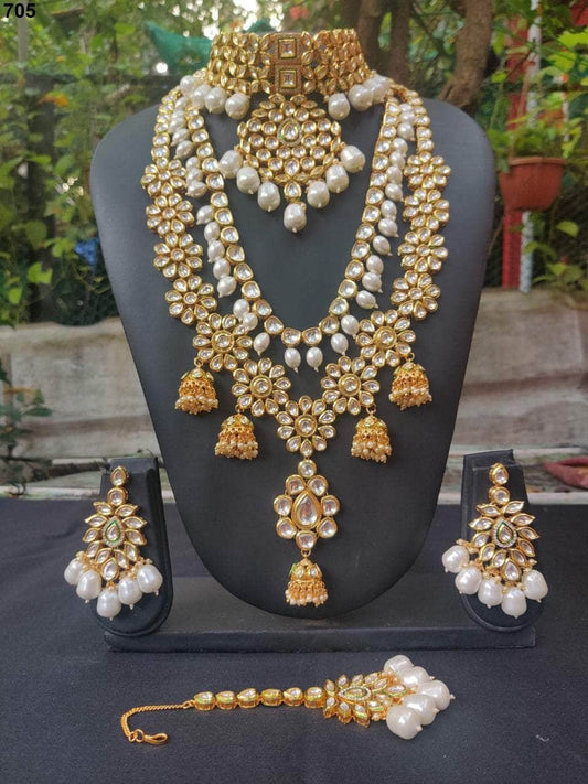 Zevar Bridal necklace White Kundan Bridal Necklace Set By Zevar