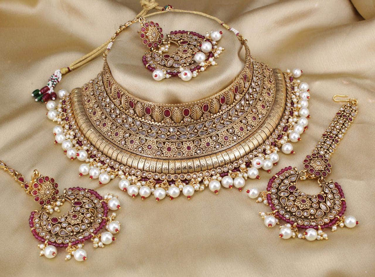 Kundan Gold Plated & Pearl Necklace Set By Zevar - Zevar