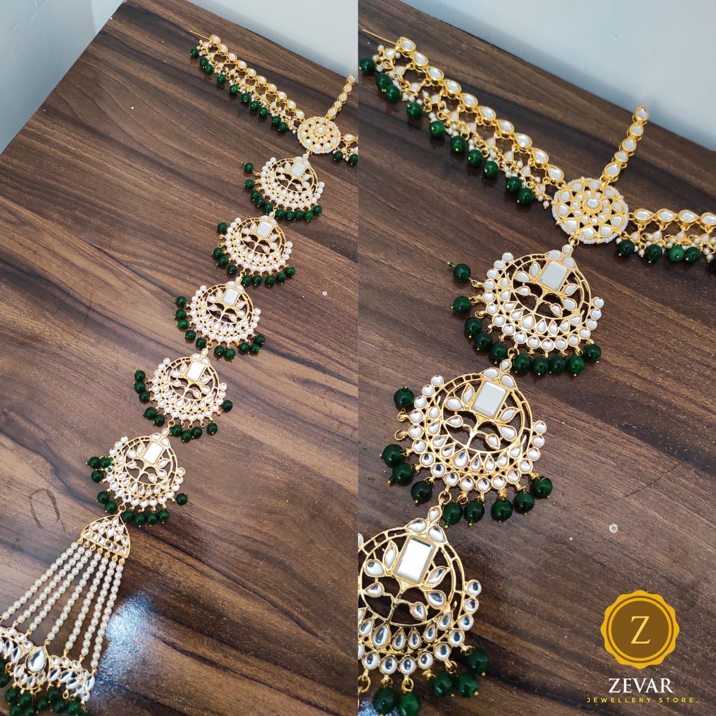 Zevar Copy of ZEVAR | Premium Quality blue Gold Tone Kundan Passa with Pearls 5