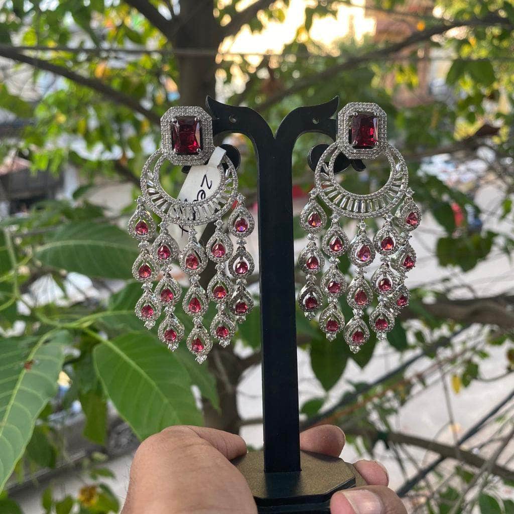 Zevar Earrings A Very Gorgeous Mehroon AD Chandbali Earring By Zevar.