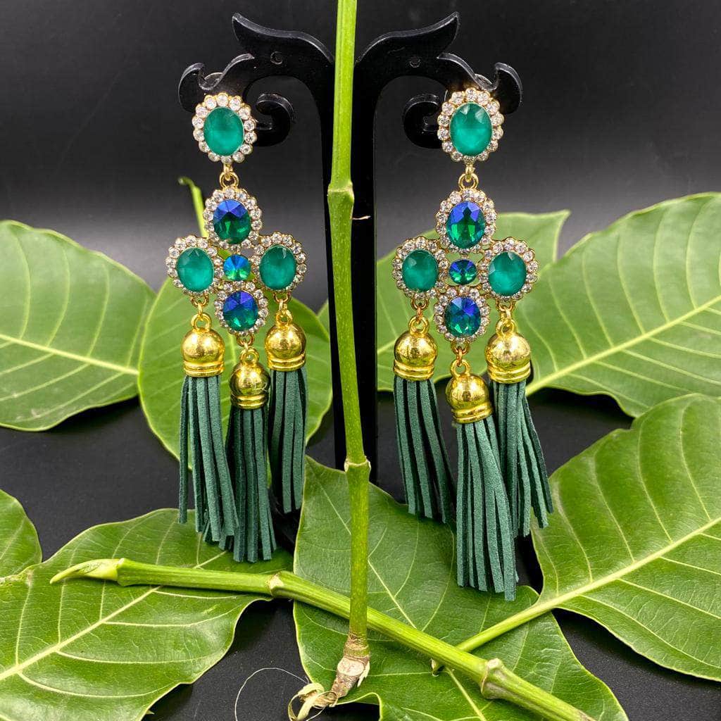 Zevar Earrings Beautiful Green Tassel Western Earrings By Zevar
