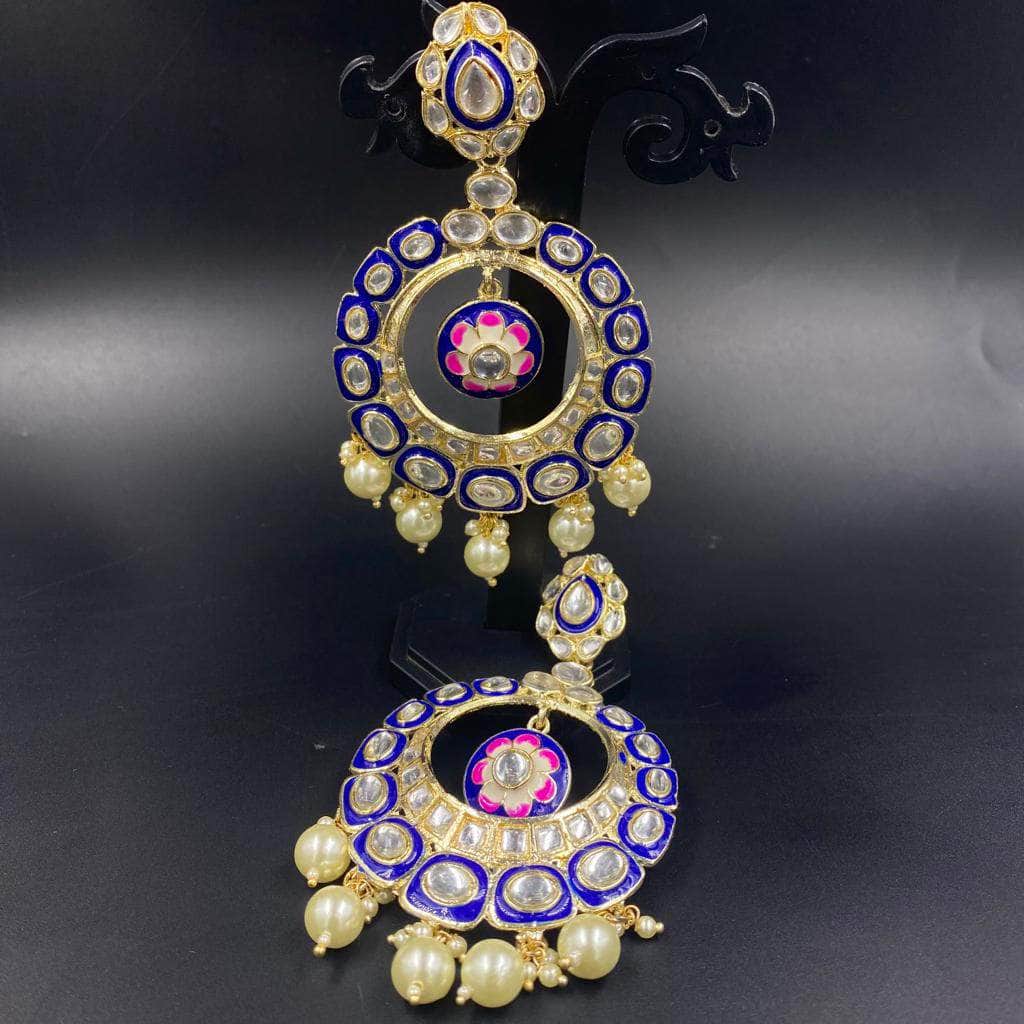 Zevar Earrings Beautifull Blue Meena Kari Chandbali Earrings Desing By Zevar.