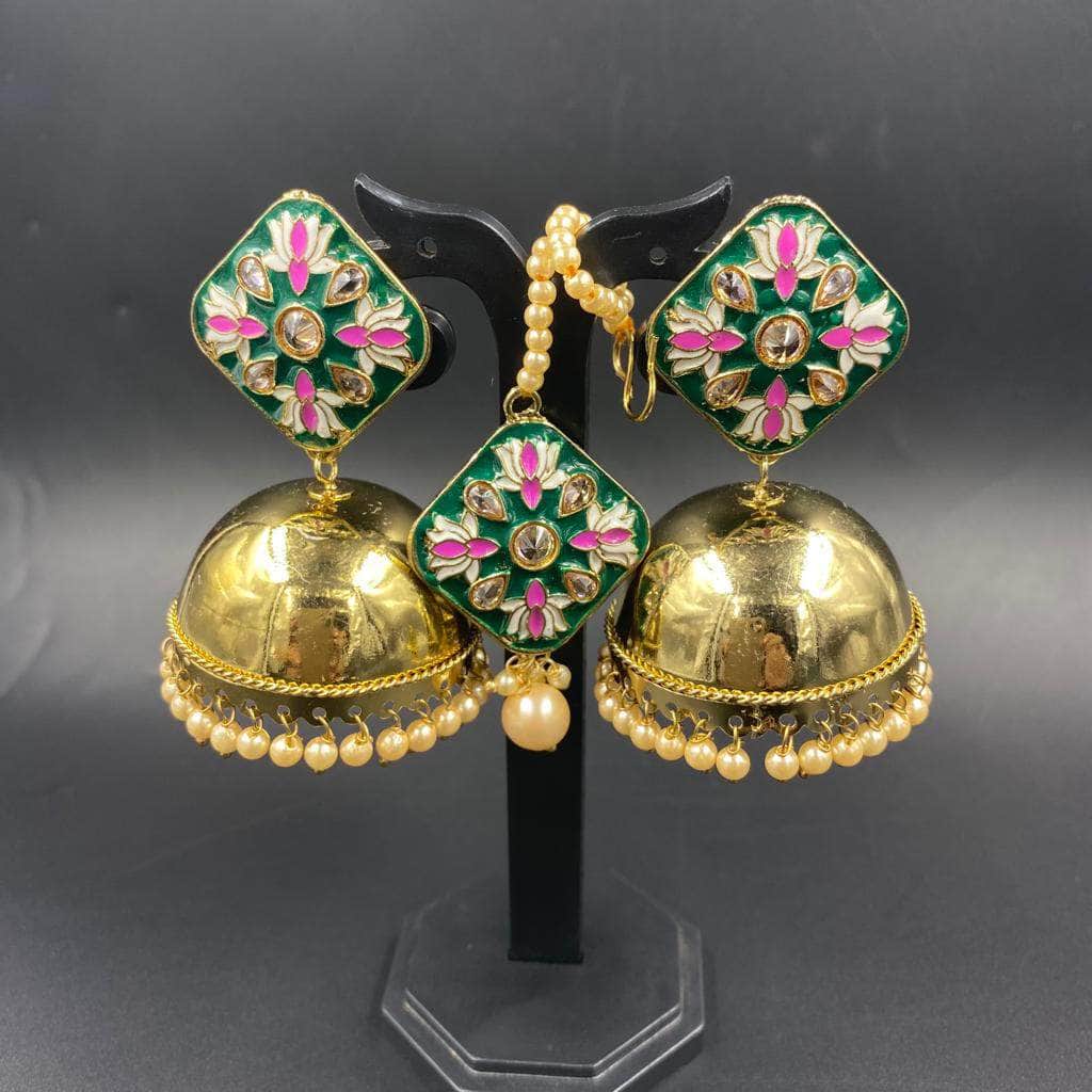 Zevar Earrings Beautifull Jhumka Earrings & Maangtikka Set By Zevar.