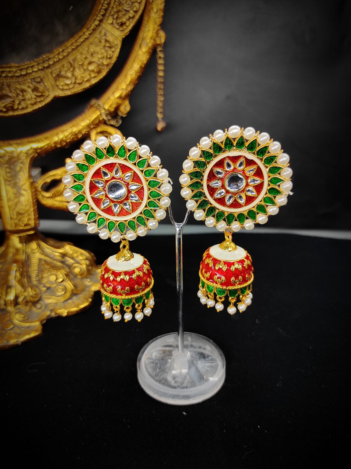 Zevar Earrings Beautifull Meenakari Kundan Jhumka Earrings Desing By Zevar.