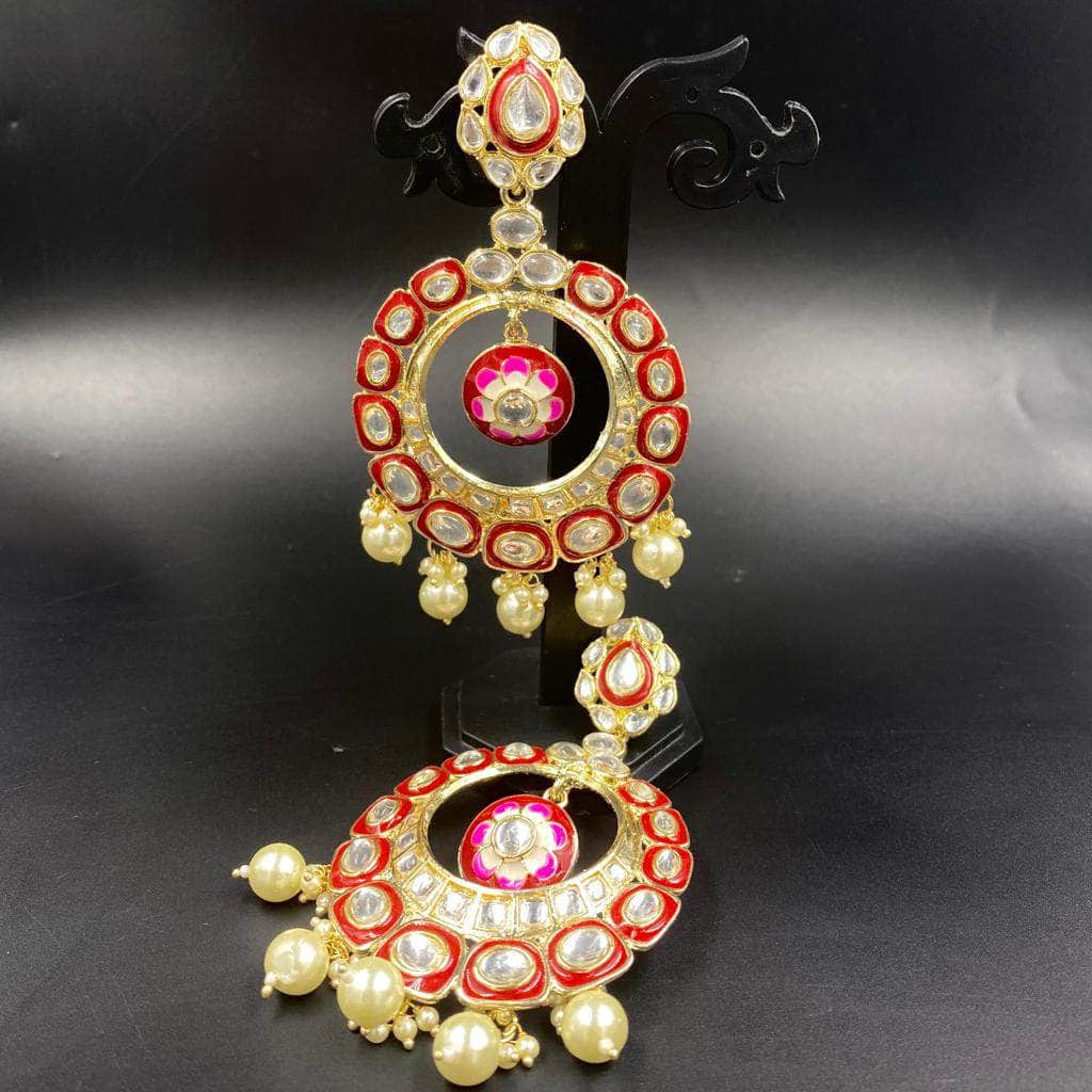 Zevar Earrings Beautifull Red Meena Kari Chandbali Earrings Desing By Zevar.