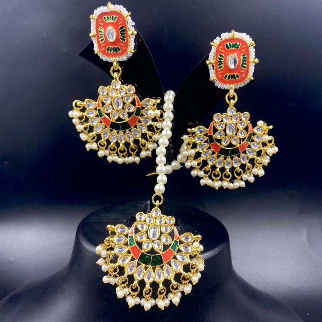 Zevar Earrings Chandbali Earrings Large Maang Tikka Combo Set Zevar.