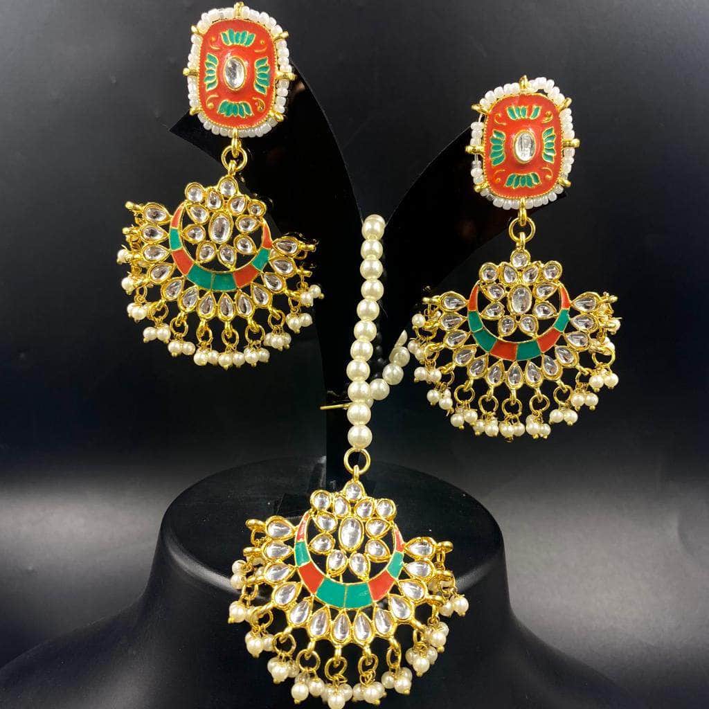 Zevar Earrings Chandbali Earrings Large Maang Tikka Combo Set Zevar.