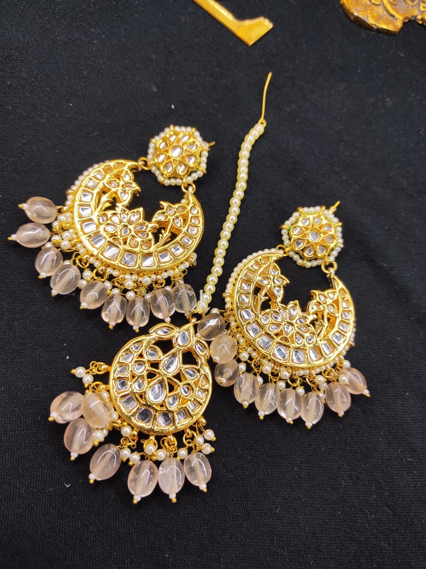 Zevar Earrings Copy of High Quality kundan earrings With Maangtika Back Side Meenakari Work Set By Zevar